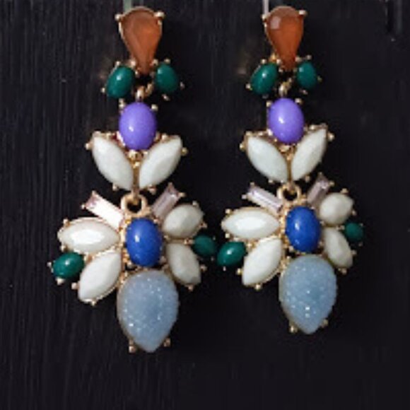 LEE By LEE ANGEL 12KT GP Contemporary Gold Cabochon/Druzy/Crystal Drop Earrings - Picture 3 of 3